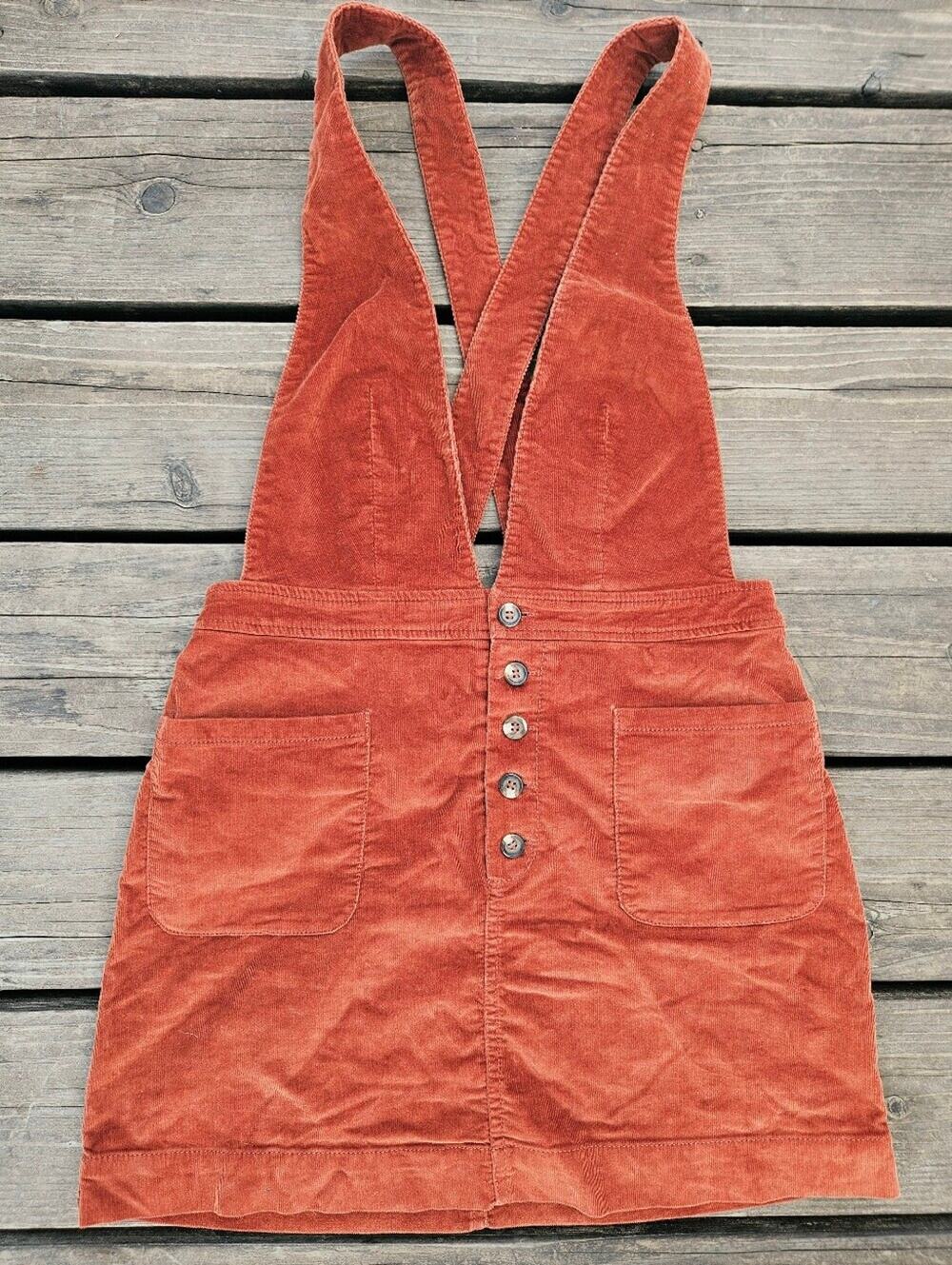 Free People We The Free Rust Corduroy Skirtall Overall Dress Size 4